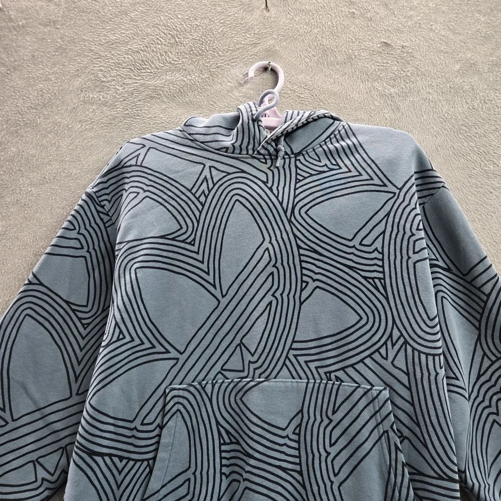 Adidas Men Sweatshirt S Blue Geometric Fleece Club Allover Print Logo Pullover